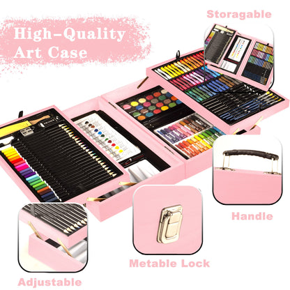 KINSPORY 168 Pack Wooden Art Set, Deluxe Painting Drawing Kit with 3 Coloring Books, Oil Pastels, Watercolor Paints, Art Crafts Supplies, Creative Gift for Beginners, Kids, Boys, Girls & Artists