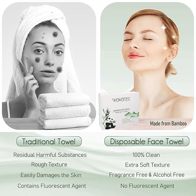 Travel Size Bamboo Viscose Disposable Face Towel Biodegradable Large Dry Face