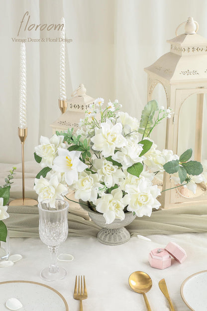 Floroom Artificial Gardenia Flowers 2.7" 25pcs Real Looking Ivory Foam Fake Flowers with Stems for DIY Wedding Bouquets Bridal Shower Centerpieces Floral Arrangements Party Tables Home Decorations
