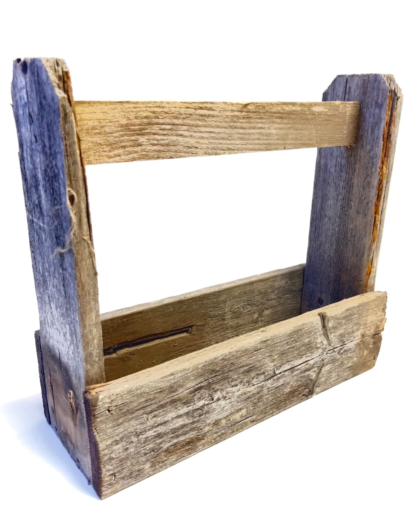 Rustic Revival | Rustic Tote Decorative Carry All Barnwood Planter Box – Farmhouse Indoor & Outdoor Décor Accent – Authentic Weathered Wood Real Wood Tote