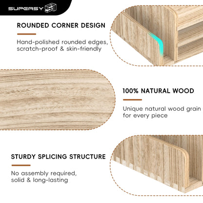 SUPEASY Wooden Desk Organizer, 3-Tier Letter Tray File Organizer with Dual Side Mail Sorter, Solid Wood Desktop Paper Organizer for Office, Home Office, Classroom (Natural Wood)