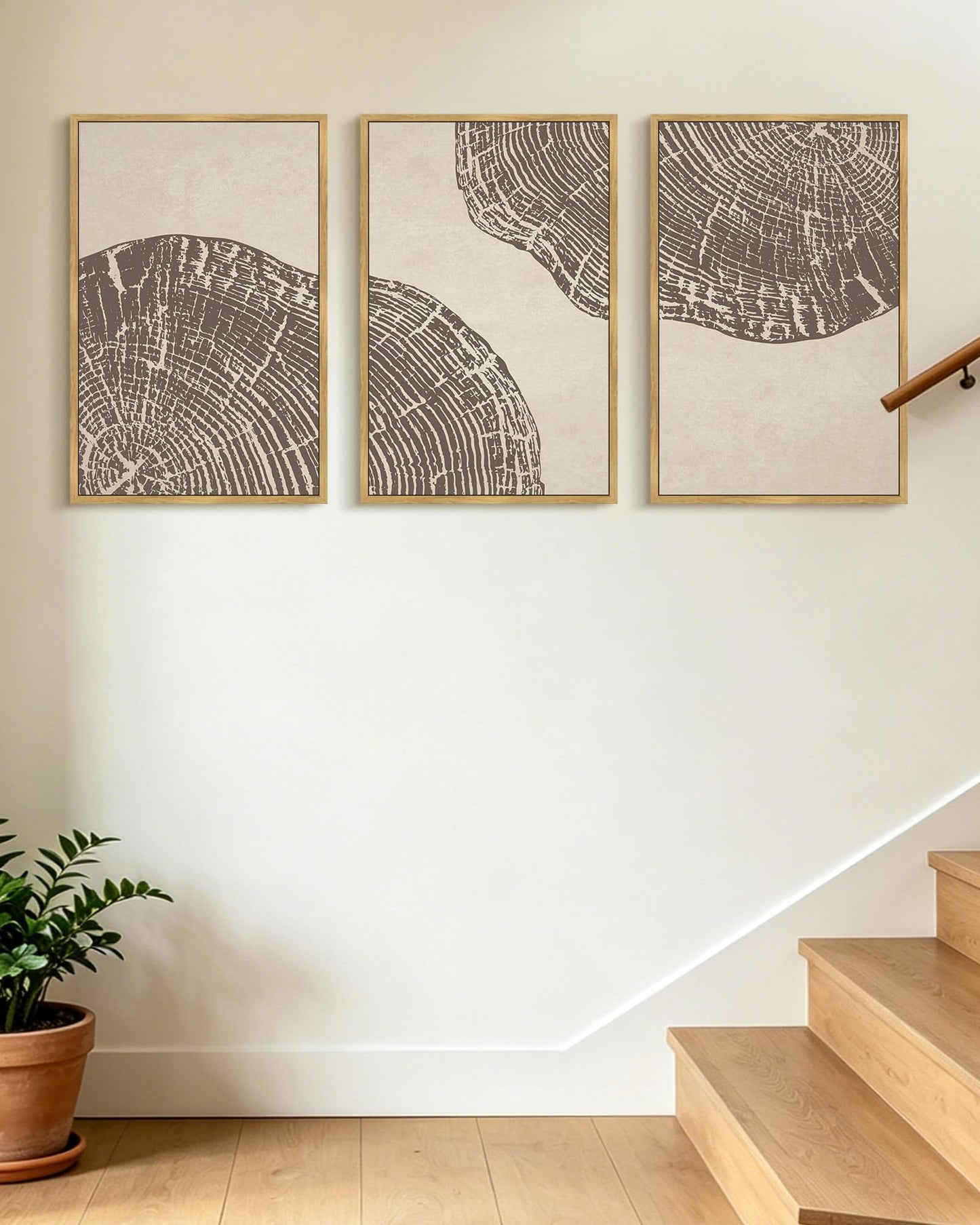 KUVIOKE Tree Rings Wood Framed Wall Art Modern Retro Beige Wood Stump Wall Decor Nature Rustic Artwork Farmhouse Home Decor 16x24in (Natural Framed)