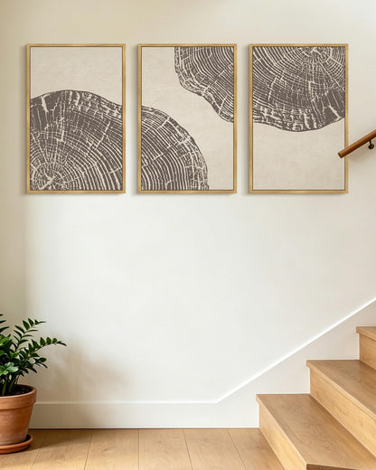 KUVIOKE Tree Rings Wood Framed Wall Art Modern Retro Beige Wood Stump Wall Decor Nature Rustic Artwork Farmhouse Home Decor 16x24in (Natural Framed)