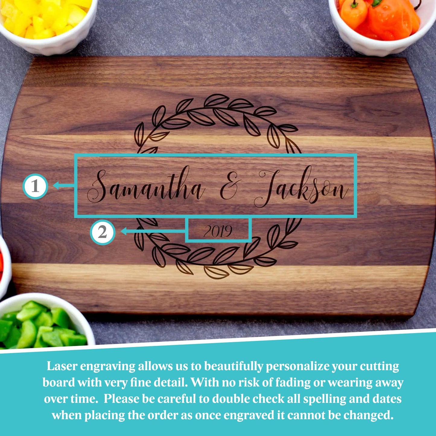 Blue Ridge Mountain Gifts Personalized Laser Engraved Wooden Cutting Board New Home Essentials - Customized Chopping Board for Weddings, Anniversaries, Birthdays or Mother's Day