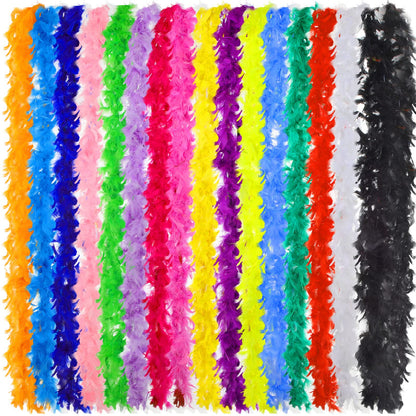 16 Pieces Boas for Party Bulk 6.6 ft Feather Boas for Adults Halloween Costume Dress up DIY Party Neon Accessories, Pink, Red, Green, Yellow, Blue, Black Feather Scarf, 16 Colors