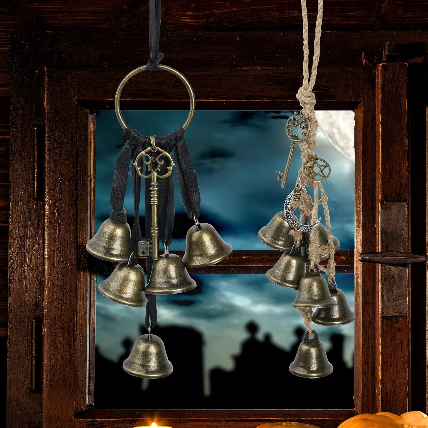 2 Pieces Witch Bells for Door Knob, Witch Wind Chimes Hanger Protection, Witchcraft Supplies Witchy Things, Magic Witching Bell Wreath Decor for Home Door Room
