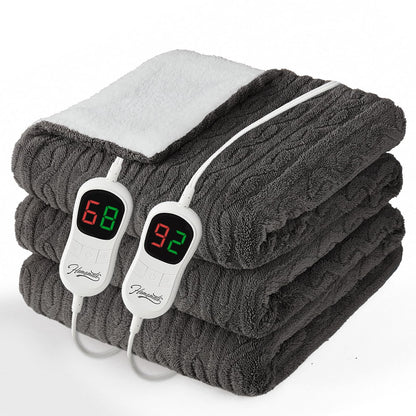 Homemate Electric Heated Blanket Twin - 62"x84" Heating Bed Blankets Throw with 10 Heating Levels 8 Hours Auto Off Fast Heating Over-Heated Protection Ultra Soft Warm Flannel ETL Certified Grey