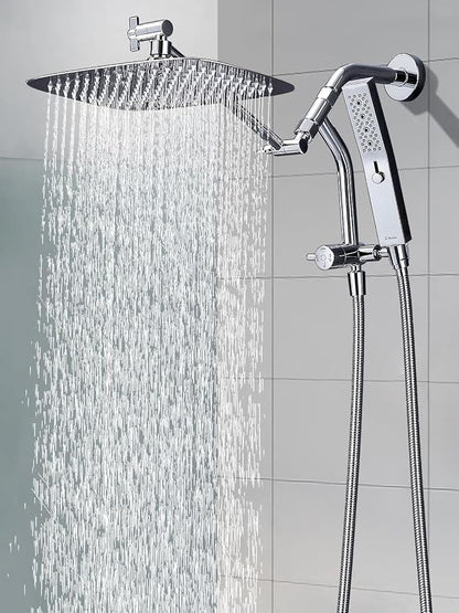G-Promise All Metal 12 Inch Rain Shower Head with Massage Mode Handheld Spray Combo, 3-Way Diverter with Pause Setting, Full Body Coverage, Modern Bathroom Upgrade (Chrome)