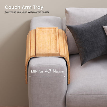 Danfoxer 2 Pack Sofa Arm Tray,Bamboo Folding Couch Arm Tray,Sofa Armrest Tray with Anti-Slip Pad for Drinks,Snacks,Phone,Remote Control（Natural）