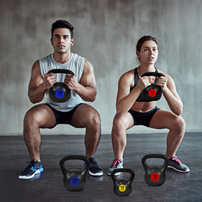 Fitvids Wide Grip 3-Piece or 4-Piece Kettlebell Exercise Fitness Weight Set, Include 5 lbs, 10 lbs, 15 lbs and 20 lbs, Set of 3 or Set of 4