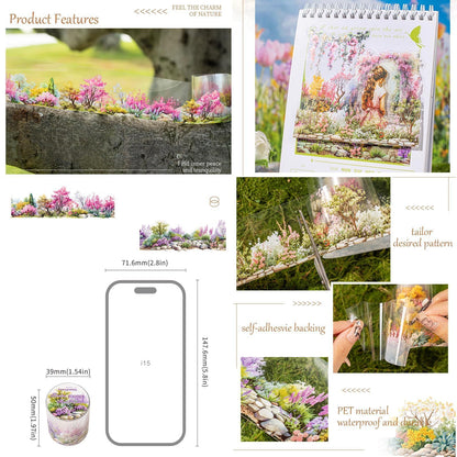 Floral PET Tape Stickers for Journaling Supplies, 6 Rolls Flower Cluster Themed Decorative Scrapbook Stickers for Journaling, Junk Journal Supplies, Planer (Flower Cluster)