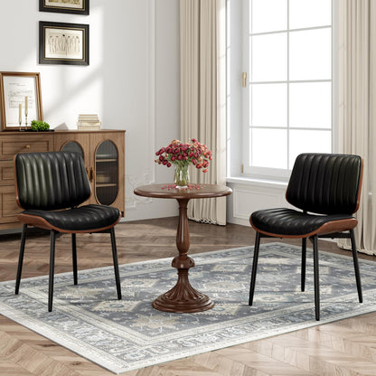 MALOL Leather Dining Chairs Set of 6, Modern Upholstered Dining Room Kitchen Chairs with Metal Legs and Wooden Back Support for Home Dining Room/Restaurant, Black