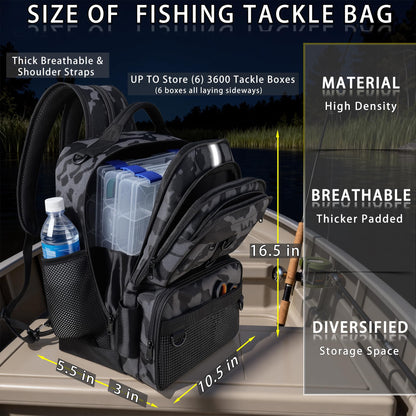 SKAITU Fishing Backpack with Tackle Boxes and Rod Holder, 24L Fishing Sling Bag with Fishing Lures Kit, Fishing Gear Bag Gifts for Men Women - Black Backpack