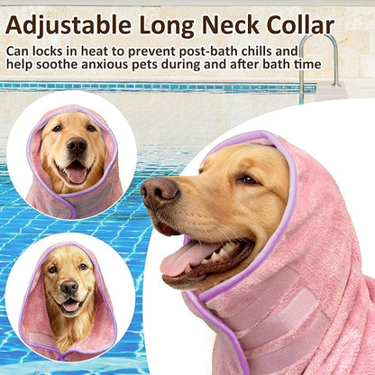Soft Dog Bathrobe Fast Drying Dog Coat, Super Absorbent Dog Towels for After Bath, Microfiber Pet Robe Adjustable Collar & Belly Warm Keeping Dogs Coat for Pet Dogs & Cats (Pink, 3X-Large)