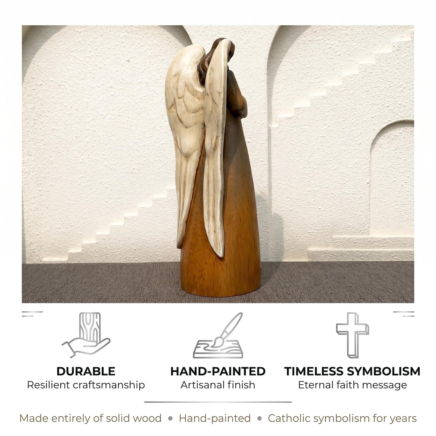 XXLTY Hand-Painted Wooden Carved Angel Nativity Scene Figurine Christmas Religious Decor Ornament for Home Table Display Holiday Decoration