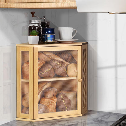 Ollieroo Bread Box,Bamboo Bread Container,Double Layer Large Capacity Storage Bins,Kitchen Countertop Bread Box,Bread Saver with Acrylic Wavy Door Panel,Bamboo,Extra Large