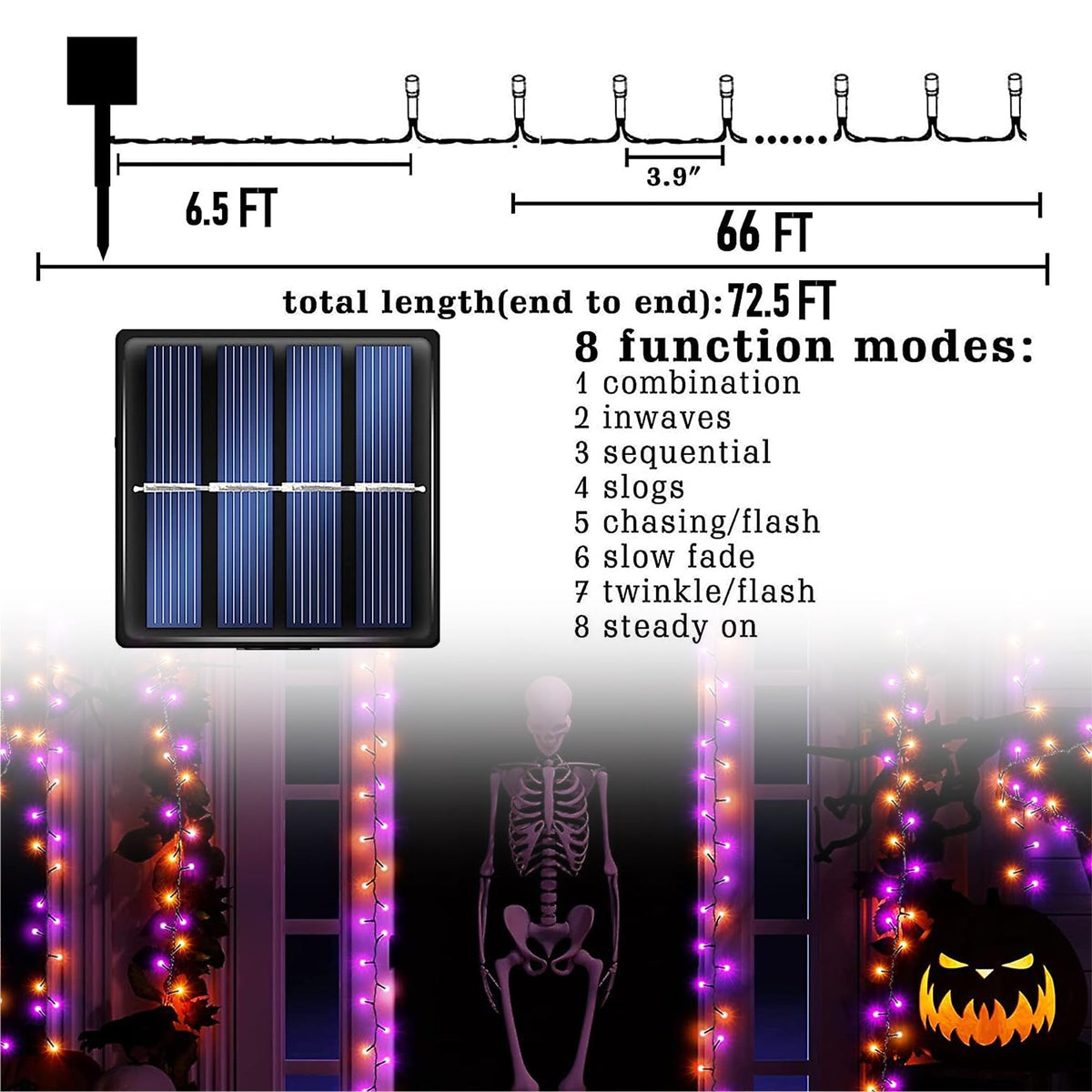 TW SHINE 2 Pack Solar Halloween Lights Decorations Outdoor, Total 400LED 132FT Solar Powered Outdoor Halloween Light with 8 Modes, Waterproof Halloween Decor for Home Tree Party Yard (Purple & Orange)