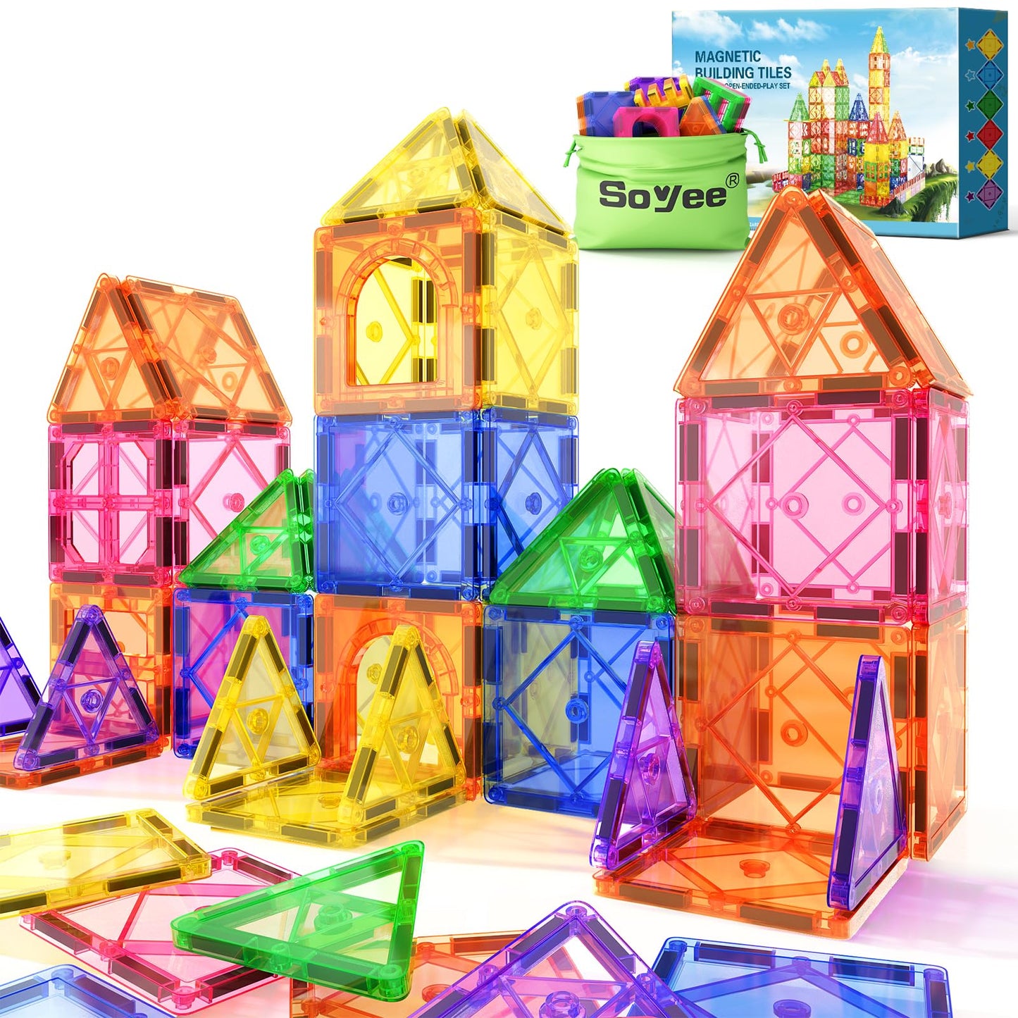 Magnetic Tiles Toddler Toys Magnetic Building Blocks for Kids Ages 3-12 STEM Educational Toys for Girls & Boys Sensory Play for Preschool Learning Birthday Chritmas Gift