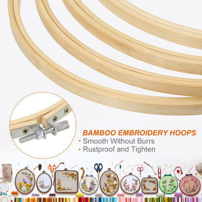 PATIKIL 12 Pieces 9 Inch Embroidery Hoops Round Adjustable Bamboo Circle Cross Stitch Hoop Ring Bulk for Embroidery Art Craft Handy Sewing Decoration
