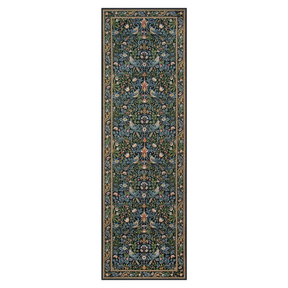 Morebes Floral Carpet Runners for Hallway 8ft Non Slip, Boho Flower Washable Runner Rug 2x8, Botanical Birds Indoor Floor Carpet Runner for Kitchen Laundry Bath Room, Navy Blue