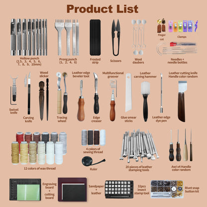 EDIETH Professional Leather Craft Tools Kit Leather Working & Tooling Set with High-Carbon Steel Stamping, Punching, Sewing, Engraving Tools, Custom Cutting Mats for Leathercraft Projects