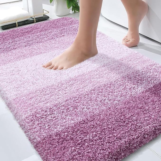 OLANLY Bathroom Rugs Mat 34x21, Extra Soft Absorbent Microfiber Bath Rugs, Rubber Backing, Quick Dry, Washable Bath Mats for Bathroom Floor, Tub and Shower, Home Decor Accessories, Pinkish-Purple