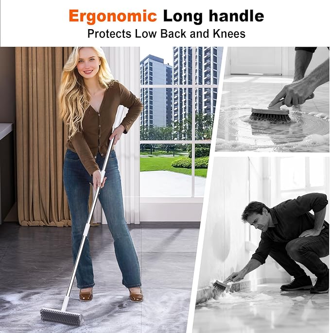 Grout Brush with Long Handle, Heavy-Duty Tile and Shower Floor Scrub Brush Stiff