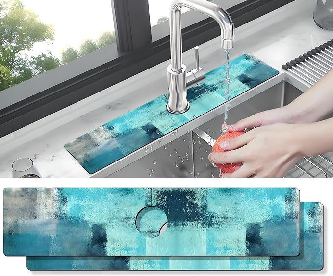 Kitchen Sink Splash Guard Faucet Mat -2 PC Super Absorbent Fast Drying Mat Sink