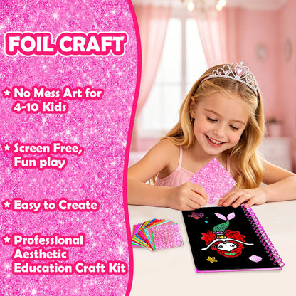 FUNNYB&G Foil Art Craft Kit for Girls 4-10 Years Old: Mess-Free & No-Glue, Create 16 Sparkly Princess Unicorn Pictures – Perfect Travel Toy & Birthday Gift for Kids (Princess)