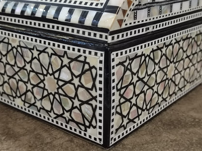 FAMA.store Handmade Egyptian Jewelry Box – Mother of Pearl Inlay – Decorative Wooden Trinket Box for Women Oriental Keepsake Storage Organizer (11" x 7.2" x 5.2" inch M07)