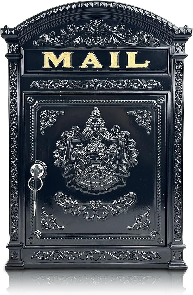 Vintage Mailboxes for Outside, Large Cast Aluminum Locking Mailbox, Weatherproof Metal Mail Boxes for House Outside, Decorative Mailbox Wall Mount for Home Outdoor(12.28"x17.51"x3.62")