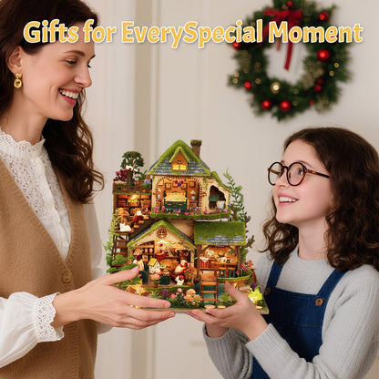 LogicTwist DIY Miniature House Kit with LED Lights, Forest Adventure Wooden Mini House Building Kit for Adults & Teens, Creative Crafts for Women, Friends & Hobbyists