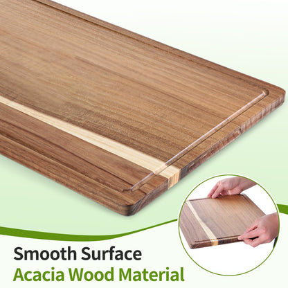 17.3x11.8 Inch Acacia Wood Cutting Boards for Kitchen, Reversible Wooden Chopping Board Large Wooden Charcuterie Board with Deep Juice Grooves & Non-Slip Handle for Meat Turkey Fruit and Cheese