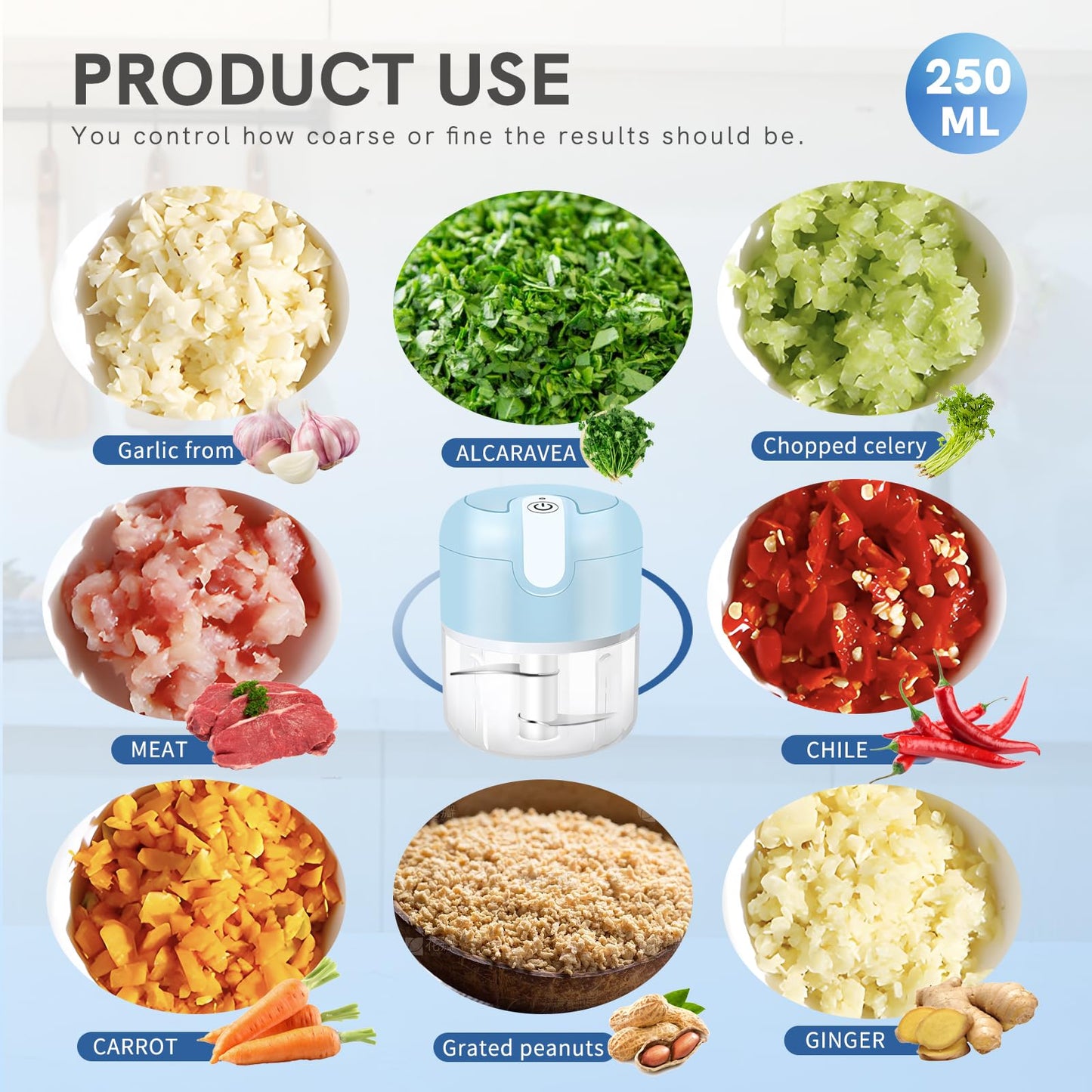 EASYSPEED Electric Garlic Chopper 1Cup, Mini USB Charging Wireless Food Processor with 304 Stainless Steel, 2 Sharp Blades, Portable Kitchen Meat Grinder for Onion, Garlic, Ginger, Baby Food