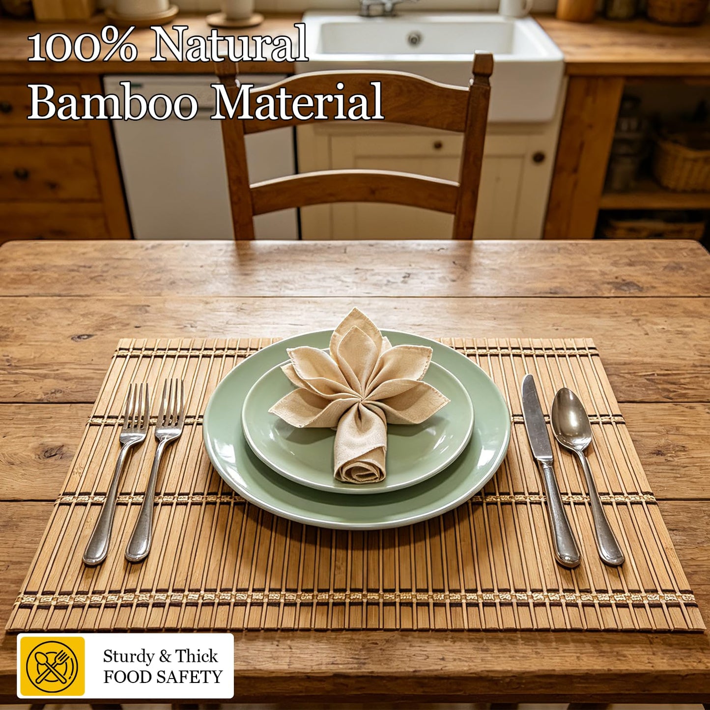 ChiUGua Bamboo Placemats, Heat-Resistant Table Mats, Set of 4, Brown