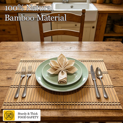 ChiUGua Bamboo Placemats, Heat-Resistant Table Mats, Set of 4, Brown
