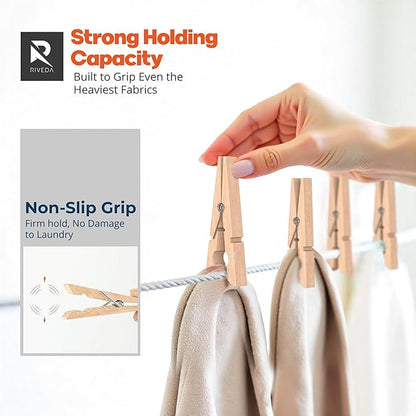 RIVEDA 50pcs Wooden Clothes Pins