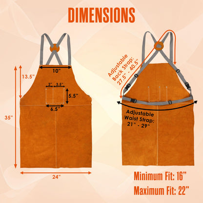 Leather Apron, Welding Apron, For Men, Blacksmith, Work Bib, Heat Resistant, Welder Gear, Forging, Woodworking, Wood, Metal Working, Blacksmithing, Shop Clothing, Flame/Heat Resistant, 23 x 35 Inch