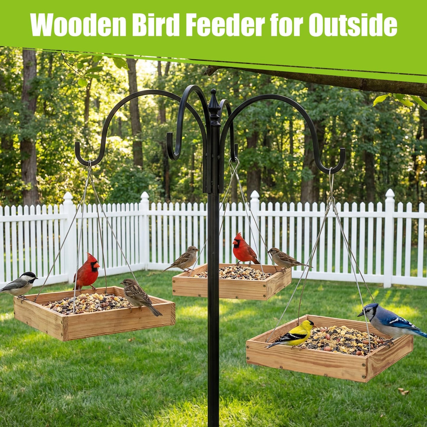DoubleFill 2 Pcs Wooden Platform Bird Feeder Tray for Outdoor Hanging Bird Feeder with Mesh Tray for Wild Birdfeeding Mealworm Outside Garden Backyard