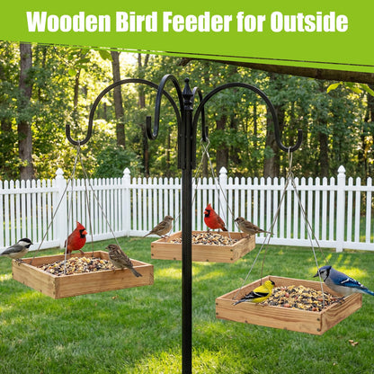 DoubleFill 2 Pcs Wooden Platform Bird Feeder Tray for Outdoor Hanging Bird Feeder with Mesh Tray for Wild Birdfeeding Mealworm Outside Garden Backyard