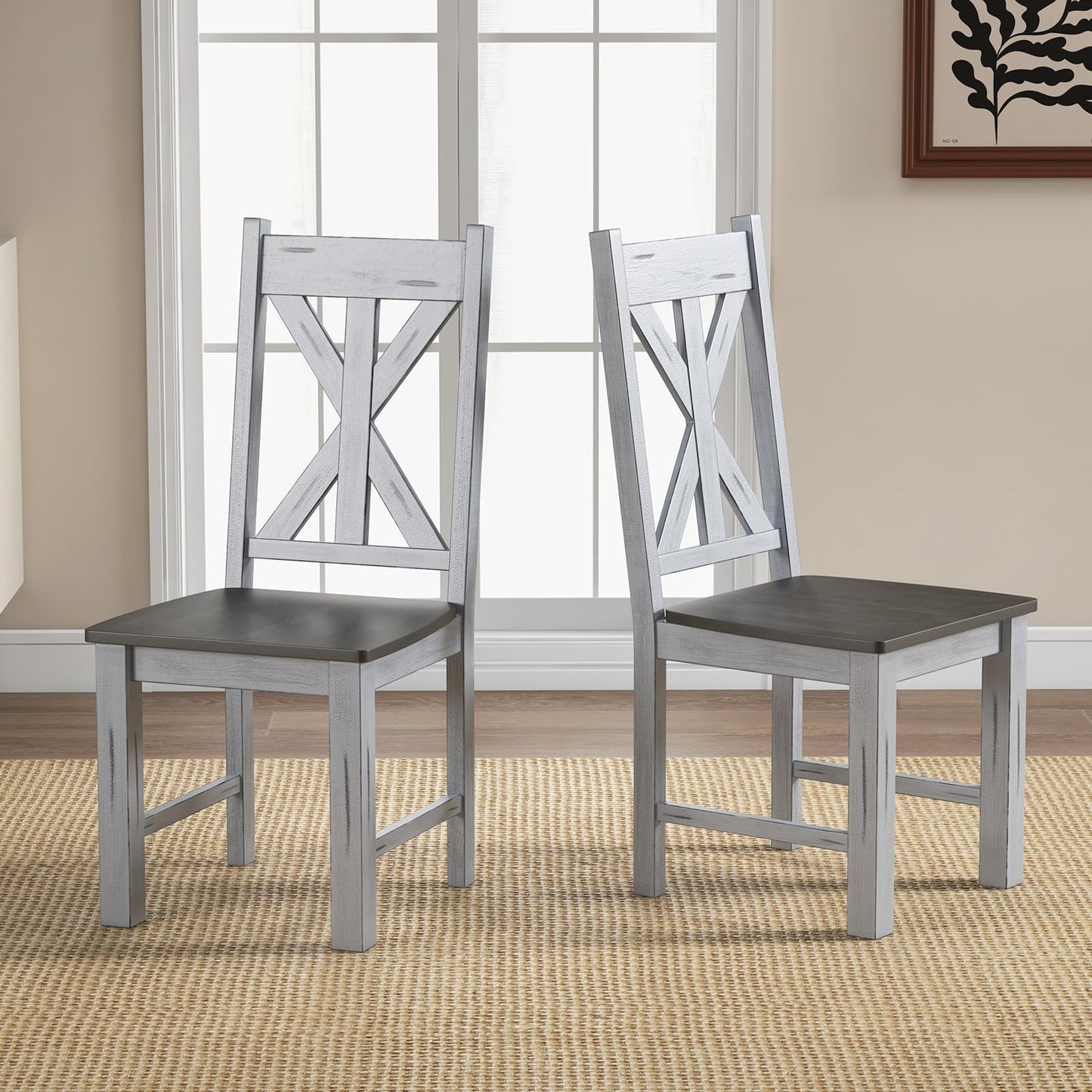 Giantex Retro Wooden Dining Chairs Set of 2, Farmhouse Kitchen Chairs w/Rubber Wood Frame, Elegant Hollowed Backrest, Armless Dining Room Chairs, Rustic Side Chairs for Restaurant, Living Room, Grey