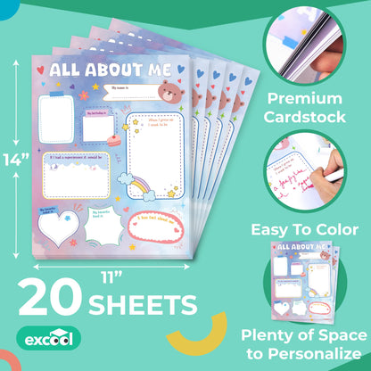 EXCOOL CLUB All About Me Poster For Elementary - 20 Pcs Star Student Of The Week Poster For Preschool Kindergarten, Colorful School Supplies Classroom Must Haves For Students