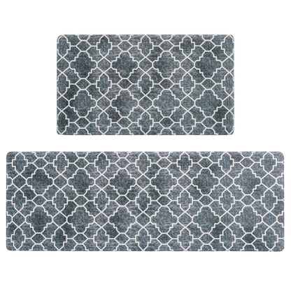 FRESHMINT Kitchen Mat Set of 2, Anti-Fatigue Cushioned Kitchen Mats for Floor, Waterproof Non Slip Comfort Standing Mat, Boho Kitchen Rug for Kitchen Decor, Sink, Office, 17"x30"+17"x47", Navy Blue
