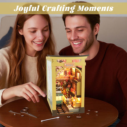 Flever Dollhouse DIY Book Nook Miniature Kit, DIY Booknook Bookshelf Insert Decor, 3D Wooden Puzzle Booknook Miniature Kit for Creative Assembled Bookends (Sakura Holiday)
