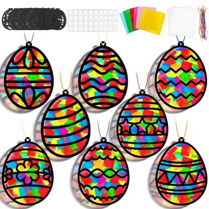 Lonfliness 32 Sets Easter Suncatchers Craft Kit DIY Egg Window Stained Glass Effect Paper Basket Style Home School Classroom Decorations Spring Art Craft Creative Games Activity Project Gift Favor
