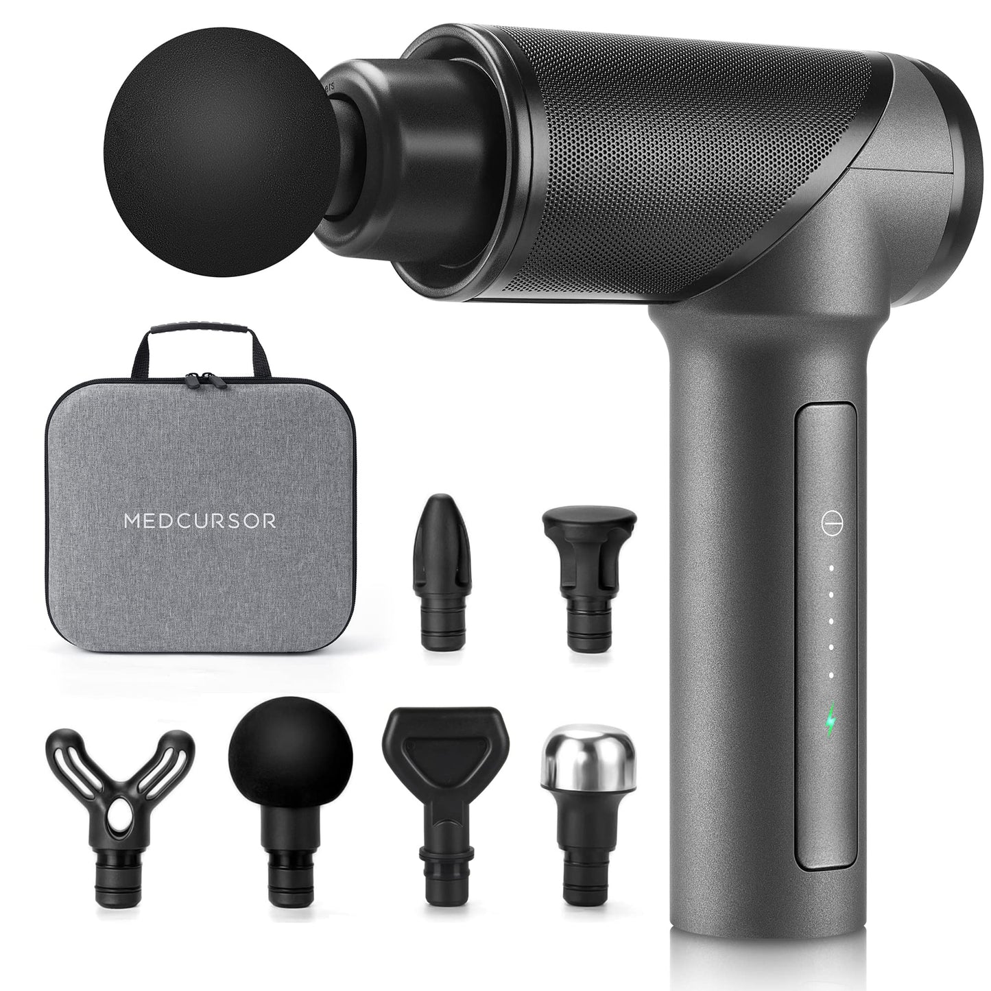 Medcursor Massage Gun, High Intensity Brushless Motor, Handheld Percussion Deep Tissue Massager with 6 Massage Heads for Sore Muscle and Stiffness, FSA and HSA Eligible, Gifts for Father/Dad (Gray)