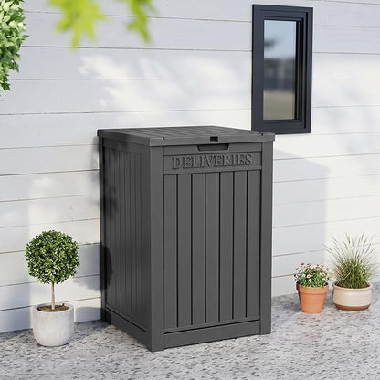 55 Gallon Package Delivery Boxes Outside Secure Waterproof Resin UV Resistant Lockable Mail Parcel Drop Mailbox Storage Deck Box for Outdoor Porch Patio Black