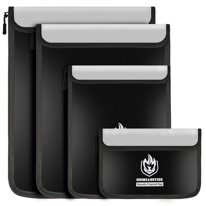 4 Pack Fireproof Document Bags, Waterproof Document Pouch Holder with Zipper, Fire Proof Money Bag for Cash, Fireproof Envelope Fire Safe Bag, Fire Resistant Storage for Legal/A4 Size (Black)