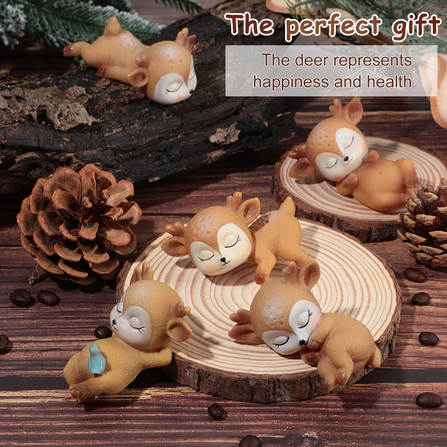 12 Pieces Deer Figurines Cake Toppers for Baby Shower Woodland Animal Deer Topper Cute Doe Fawn Cake Ornaments Decorations for Birthday Wedding Anniversary Party