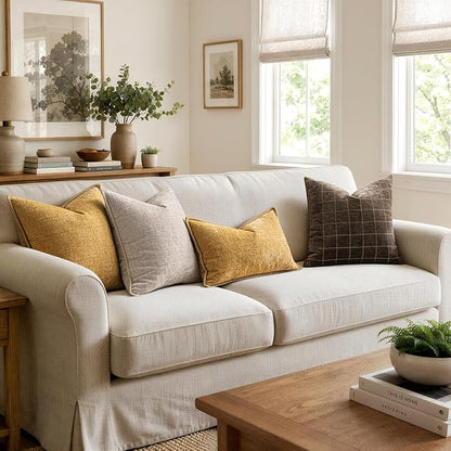 MIULEE Pack of 2 Summer Couch Throw Pillow Covers 20x20 Inch Gold Mustard Yellow Farmhouse Decorative Pillow Covers with Stitched Edge Soft Chenille Solid Dyed Pillow Covers for Sofa Bed Living Room